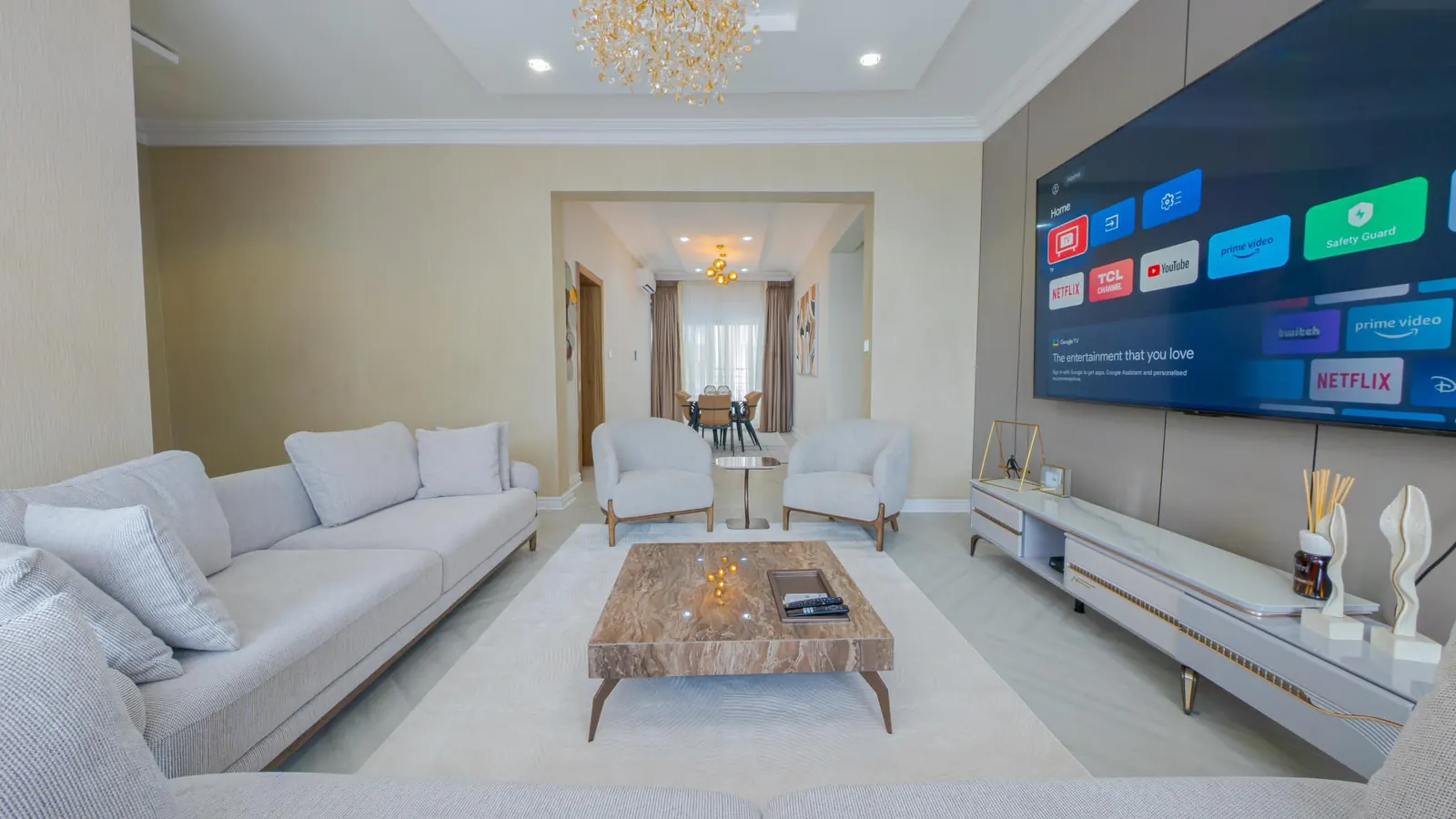 Smart TV and living area at MJ's Haven Victoria Island