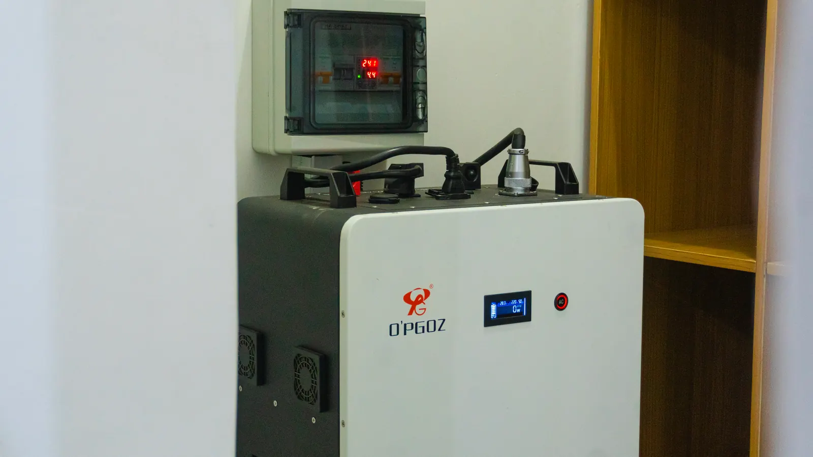 Lithium inverter battery bank providing backup power at MJ's Haven Garki